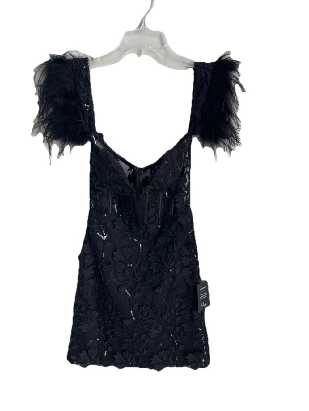 Lulus Black Mightnight Sparkle Bustier Mini Dress Feathers New With Tags